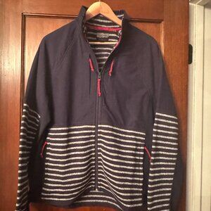 J Crew Nordic Sweater Fleece Full Zip Jacket Mens Blue Striped Lined Size Medium